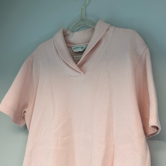 Orvis light pink sweater collared short sleeve size large v neck - Picture 2 of 8